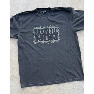 Baseball Mom Spangle 100% Cotton Comfort Colors Graphic Tee Faded Black M